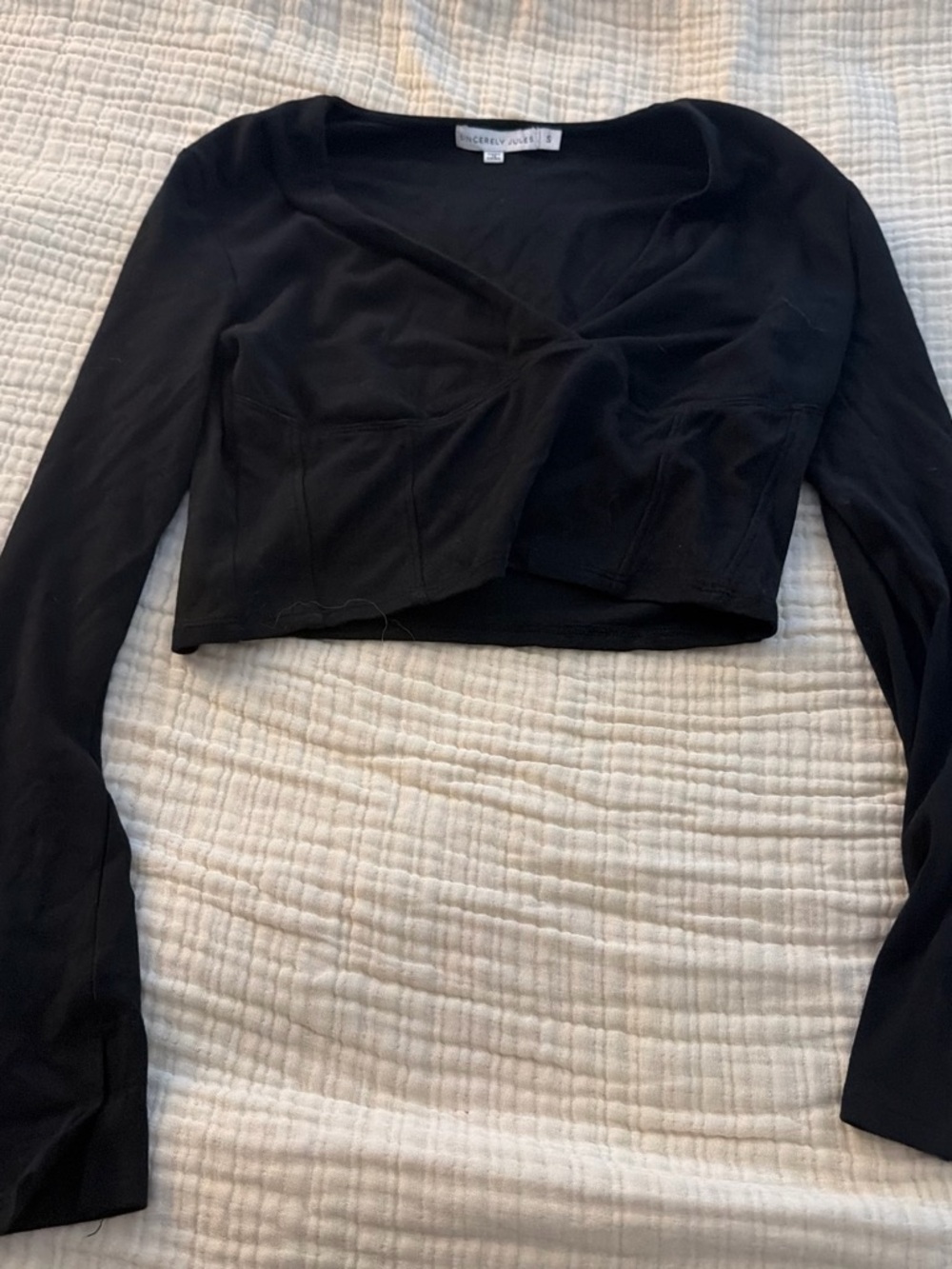 Sincerely Jules Black Long-Sleeve Cropped Wrap Top